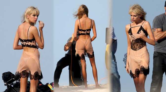 Stella Maxwell – Sexy Ass in Tiny Thong Panties at Photoshoot in Miami