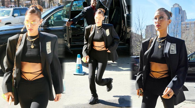 Bella Hadid – Braless Pokies Out in New York