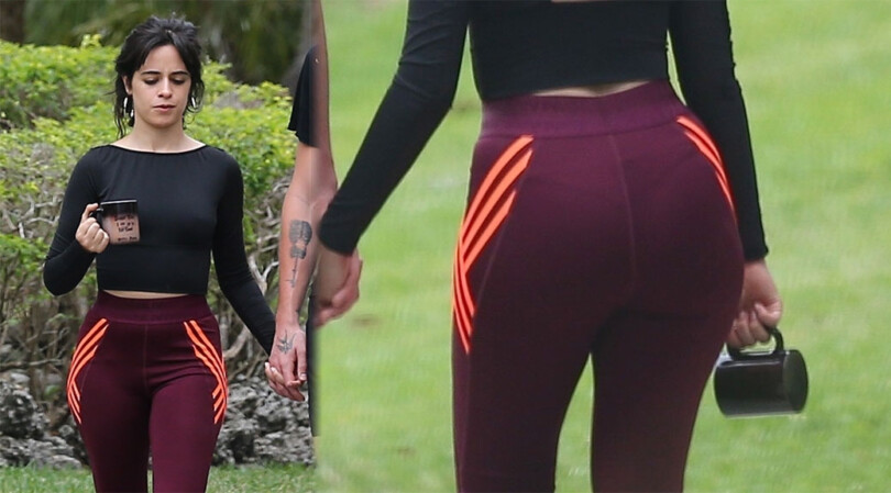 Camila Cabello – Sexy Thong in Leggings and Braless Boobs Out in Miami