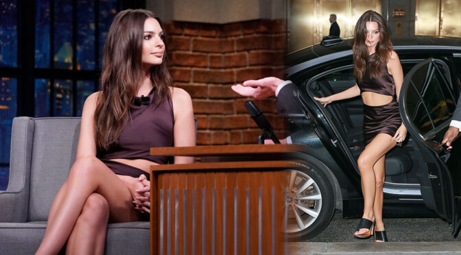 Emily Ratajkowski – Sexy Legs in Hot Mini Skirt at Late Night with Seth Meyers in New York