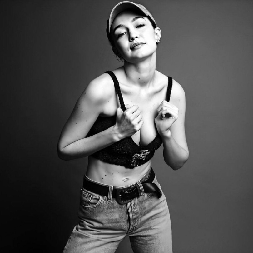 Gigi Hadid Sexy Boobs In Black Tank Top