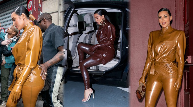 Kim Kardashian – Sexy Big Ass in Tight Latex Outfit Out in Paris