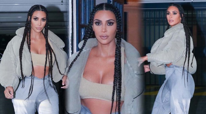 Kim Kardashian – Hot Boobs in Small Top at Yeezy Season 8 Fashion Show in Paris