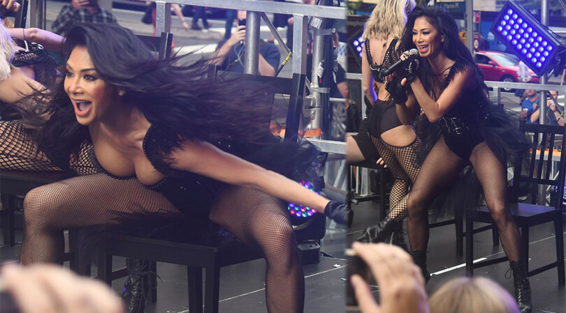 Nicole Scherzinger – Sexy Boobs in Black COrset on “Sunrise” in Sydney