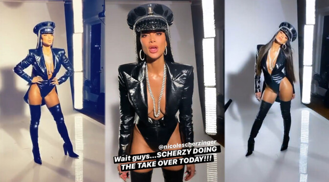 Nicole Scherzinger – Sexy Latex bodysuit and high boots Photoshoot
