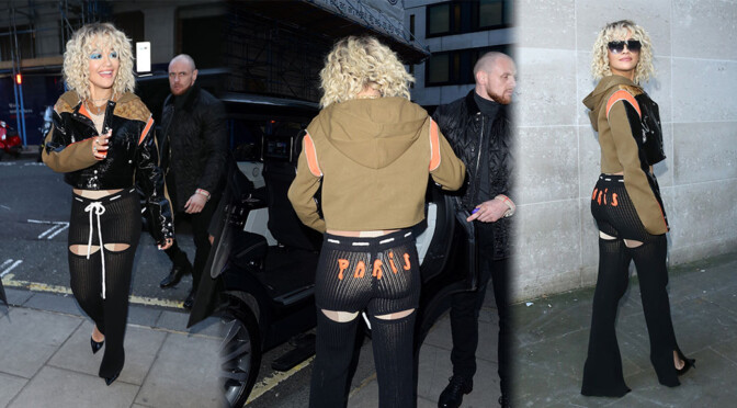 Rita Ora in Sexy Sheer Pants out in London