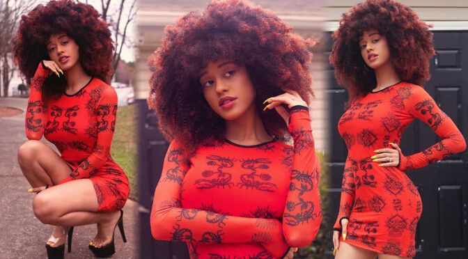 Stormi Maya – Beautiful Curvy Body in Tight Red Dress in Photoshoot for Her Instagram Profile