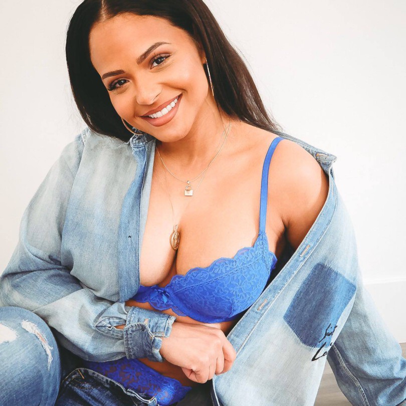 Christina Milian Pose In Sexy Blue Bra Showing Off Her Allouring Big Boobs.
