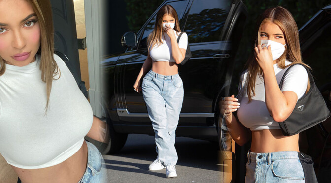 Kylie Jenner – Sexy Boobs in Tight Crop Top Out in Beverly Hills