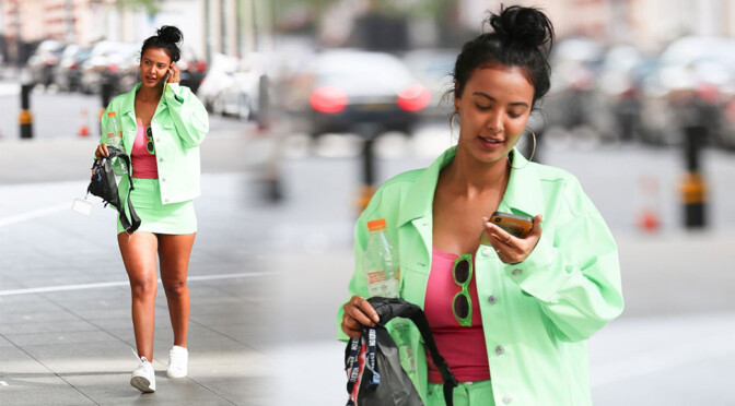 Maya Jama – Sexy Legs in Mini Skirt Out in London