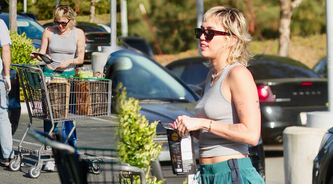 Miley Cyrus – Appealing Braless Boobs in Tank TOp Out in Los ANgeles