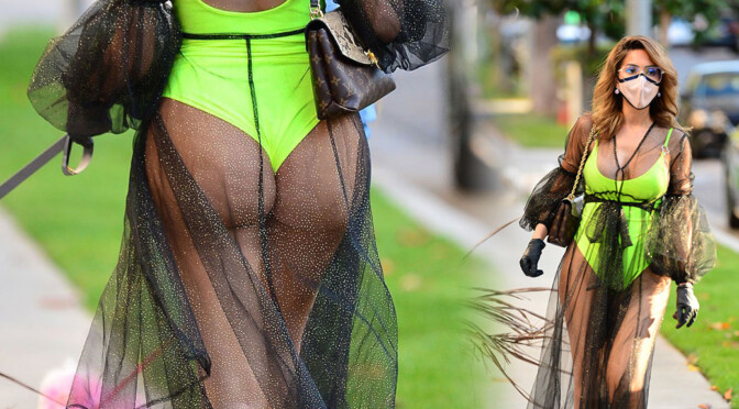 Farrah Abraham – Sexy Big Ass in Neon Green Swimsuit Out in Los Angeles