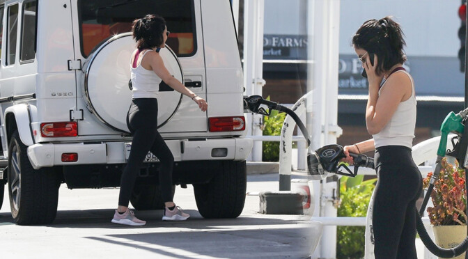 Lucy Hale – Hot Ass in Leggings at Gas Station in Los Angeles