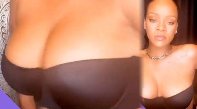 Rihanna – Big Boobs in Sexy Strapless Bra (Video)