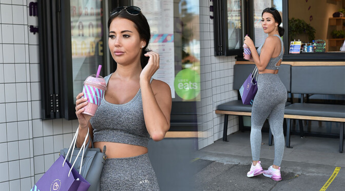 Yazmin Oukhellou – Hot Body in Tight Leggings and Sports Bra Out in London