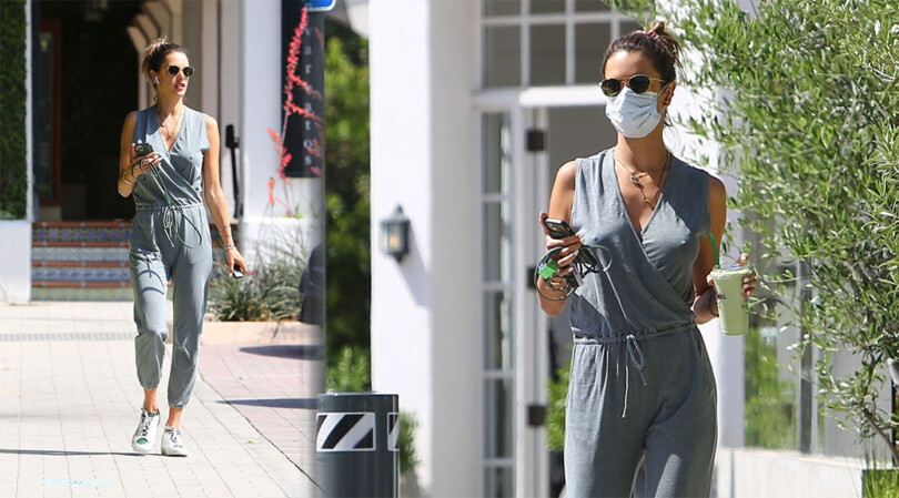 Alessandra Ambrosio – Sexy Braless Pokies in a Jumpsuit in Malibu