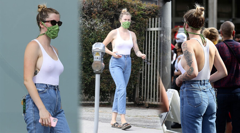 Ireland Baldwin – Sexy Braless Boobs in White Top Out in Hollywood