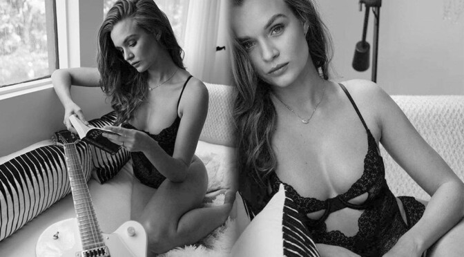 Josephine Skriver – Sexy Body in Black Underwear Photoshoot