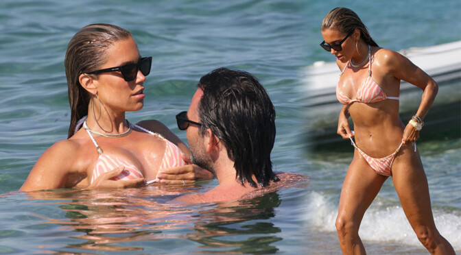 Sylvie Meis – Beautiful Perfect Boobs in Bikini on the Beach in Saint Tropez