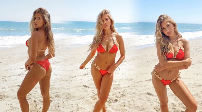Kara Del Toro – Beautiful Boobs and Ass in a Red Bikini on the Beach