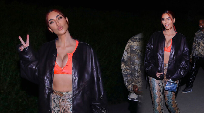 Kim Kardashian – Big Boobs in Sexy Cleavage at Nobu in Malibu