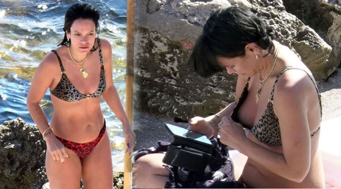 Lily Allen – Sexy Nipslip in Bikini in in Capri
