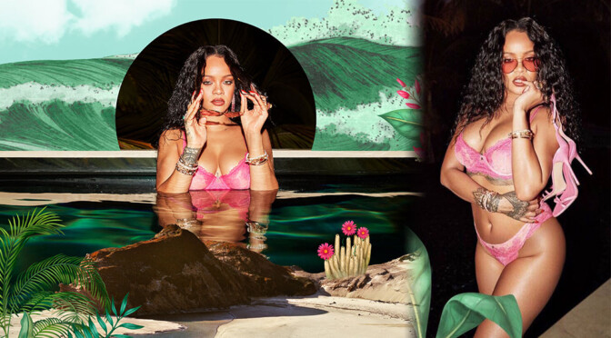 Rihanna – Beautiful Big Breasts in Pink Lingerie for Savage x Fenty Photoshoot