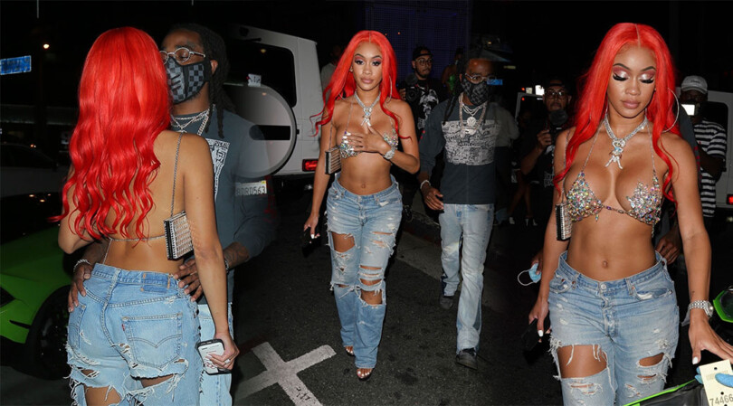 Saweetie – Big Sexy Breasts in Bra Top at BOA Steakhouse in West Hollywood