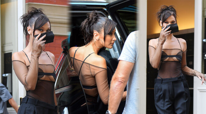 Bella Hadid – Braless in Sexy Top Out in New York