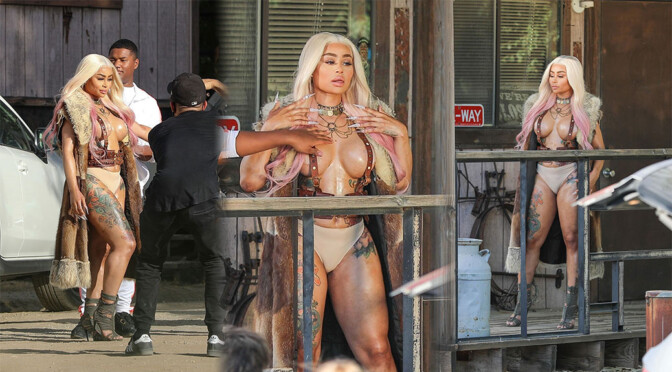 Blac Chyna – Huge Braless Boobs on Music Video Set in Palm Desert