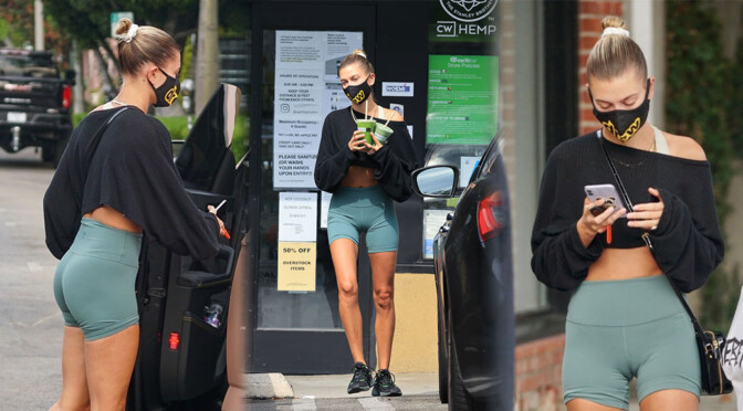 Hailey Bieber – Sexy Cameltoe in Shorts Out in in Los Angeles