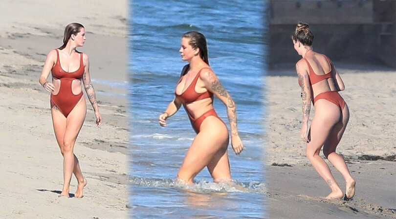 Ireland Baldwin – Sexy Big Boobs in a Red Swimsuit in Malibu