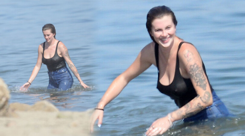 Ireland Baldwin – Sexy Big Boobs in Wet T-Shirt in Malibu