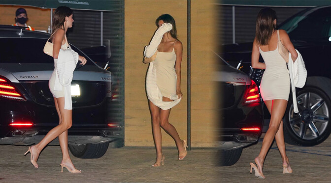 Kendall Jenner – Beautiful Legs in Sexy Mini Dress at Nobu in Malibu