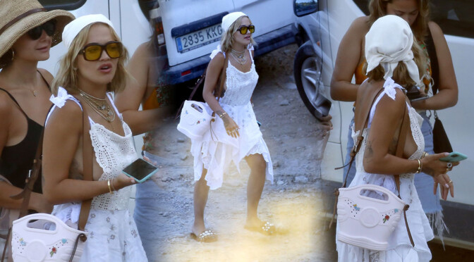 Rita Ora – Sexy Braless Side-Boobs at Ses Boques in Ibiza