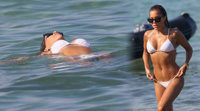 Sylvie Meis – Sexy Body in Tiny White Bikini on the Beach in Saint Tropez