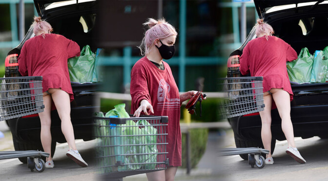 Ariel Winter – Hot Upskirt in Red Shirt Out in Los Angeles
