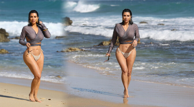 Kim Kardashian – Beautiful Body in Sexy Bikini on the Beach in Malibu