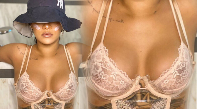 Rihanna- Fantastic Boobs in See-Through Bra
