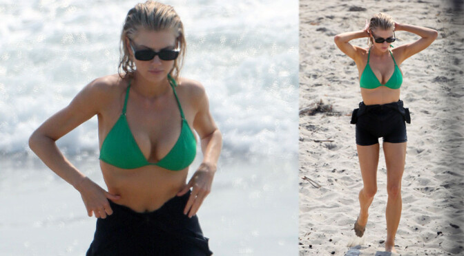Charlotte McKinney – Huge Sexy Boobs in BIkini Top at the Beach in Los Angeles