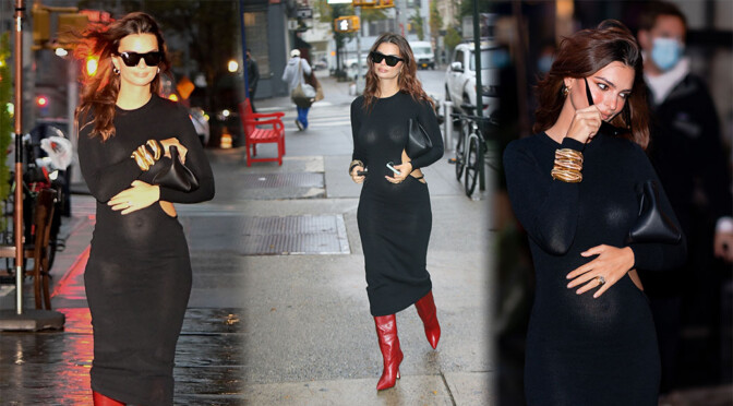 Emily Ratajkowski – Sexy Boobs and Nipples in a Sheer Black Dress Out in New York