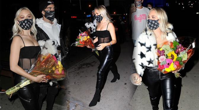 Jordyn Jones – Sexy Cleavage in Black Top at BOA Steakhouse in West Hollywood