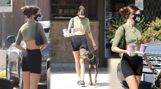 Kendall Jenner – Sexy in Shorts and Tiny Top at Sunlife Organics in Malibu