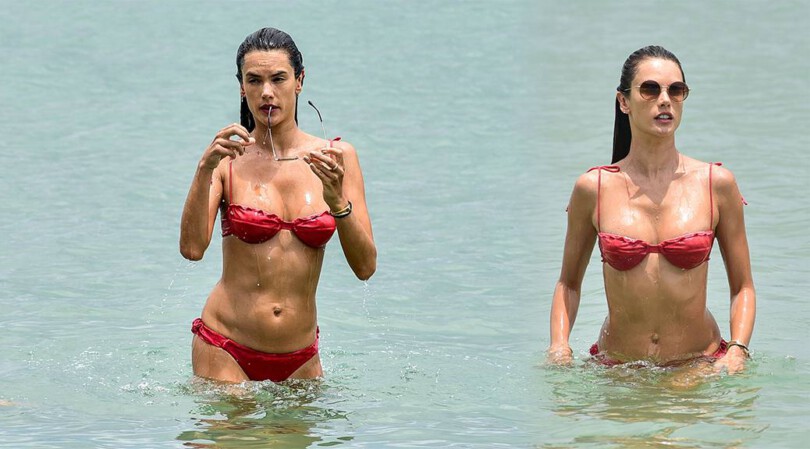 Alessandra Ambrosio – Beautiful Body in Red Bikini on the Beach in Florianopolis