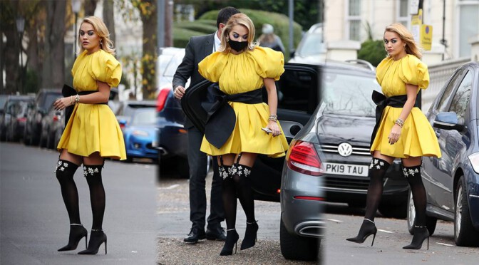 Rita Ora – Beautiful in Heels and Stockings Out in London