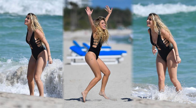 Lele Pons – Beautiful Boobs in Sexy Black Swimsuit at a Beach in Miami