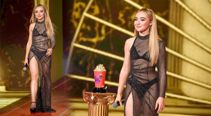 Sabrina Carpenter – Sexy See-Through Dress at 2020 MTV Movie & TV Awards: Greatest Of All Time in Los Angeles