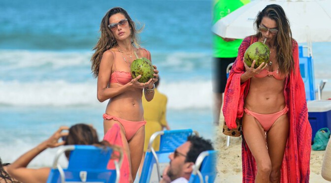 Alessandra Ambrosio – Sexy Body in a Tiny Pink Bikini on the Beach in Florianopolis