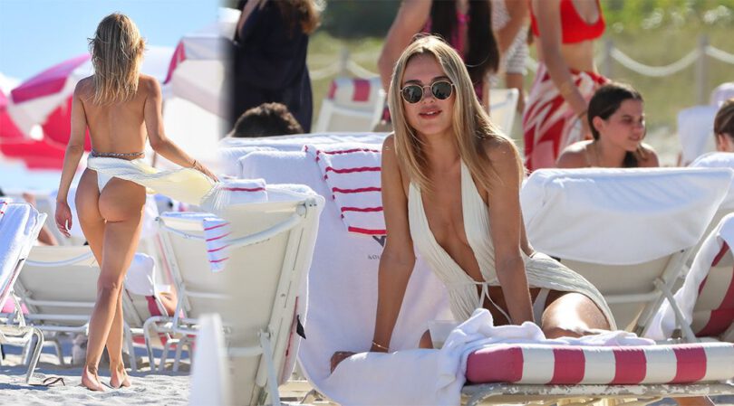 Kimberley Garner – Glorious Ass in Tiny Thong Bikini on the Beach in Miami