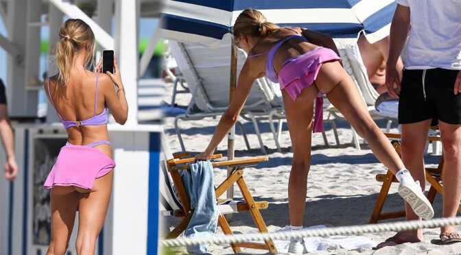 Kimberley Garner – Sensational Ass in Thong Bikini on the Beach in Miami